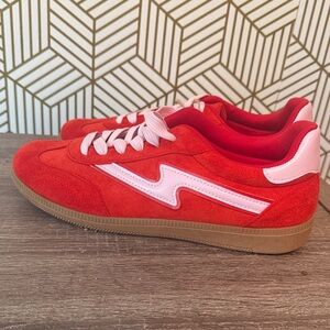 Red and Pink Suede Sneakers